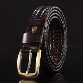 Leather belt for men; leather belt for men; hand woven; Korean version; casual and versatile; simple and fashionable; wholesale; one hair substit (Length (CM): 110cm, colour: Style B (wide version brown))
