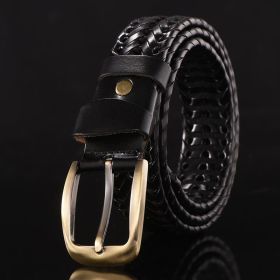 Leather belt for men; leather belt for men; hand woven; Korean version; casual and versatile; simple and fashionable; wholesale; one hair substit (Length (CM): 105cm, colour: Style A (wide version black))