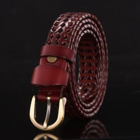 Leather belt for men; leather belt for men; hand woven; Korean version; casual and versatile; simple and fashionable; wholesale; one hair substit (Length (CM): 100cm, colour: Style C (narrow version wine red))