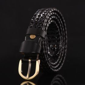 Leather belt for men; leather belt for men; hand woven; Korean version; casual and versatile; simple and fashionable; wholesale; one hair substit (Length (CM): 105cm, colour: Style A (narrow version black))