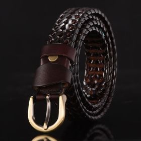 Leather belt for men; leather belt for men; hand woven; Korean version; casual and versatile; simple and fashionable; wholesale; one hair substit (Length (CM): 115cm, colour: Style B (narrow version brown))