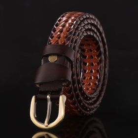Leather belt for men; leather belt for men; hand woven; Korean version; casual and versatile; simple and fashionable; wholesale; one hair substit (Length (CM): 105cm, colour: Style E (narrow double color))