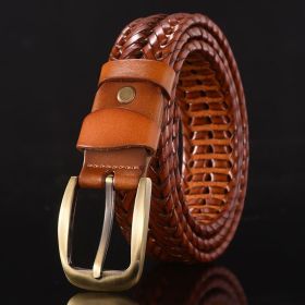Leather belt for men; leather belt for men; hand woven; Korean version; casual and versatile; simple and fashionable; wholesale; one hair substit (Length (CM): 115cm, colour: Style D (wide version brown))