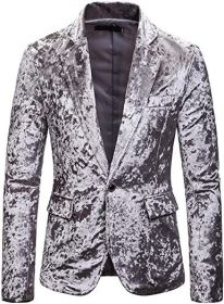 Men's Printed Suit Jacket Stylish Floral Dress Coat Slim Fit Blazer Wedding Dinner Party Tuxedo Jacket (Color: Light Grey, size: M)