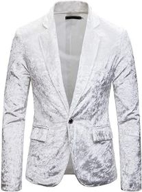 Men's Printed Suit Jacket Stylish Floral Dress Coat Slim Fit Blazer Wedding Dinner Party Tuxedo Jacket (Color: White, size: S)