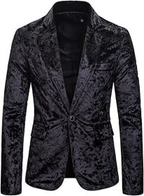 Men's Printed Suit Jacket Stylish Floral Dress Coat Slim Fit Blazer Wedding Dinner Party Tuxedo Jacket (Color: Black, size: S)