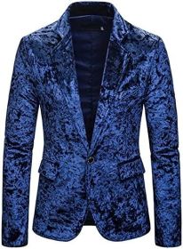 Men's Printed Suit Jacket Stylish Floral Dress Coat Slim Fit Blazer Wedding Dinner Party Tuxedo Jacket (Color: Blue, size: M)