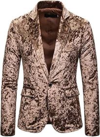 Men's Printed Suit Jacket Stylish Floral Dress Coat Slim Fit Blazer Wedding Dinner Party Tuxedo Jacket (Color: Brown, size: L)