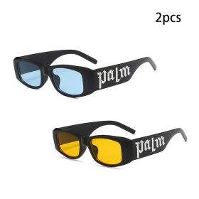 1/2pcs Vintage Small Frame Square Sunglasses Women Men Fashion Luxury Brand Designer Trend Punk Hip Hop Sun Glasses Female UV400 (Lenses Color: blue yellowx2, Frame Color: AS Picture)