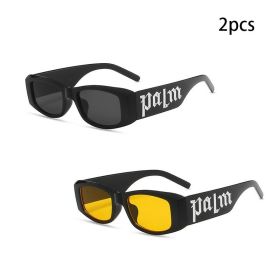 1/2pcs Vintage Small Frame Square Sunglasses Women Men Fashion Luxury Brand Designer Trend Punk Hip Hop Sun Glasses Female UV400 (Lenses Color: black yellowx2, Frame Color: AS Picture)