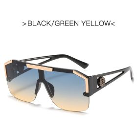 New Luxury Oversized Men Sunglasses Brand Designer Sun Glasses For Women Fashion Gradient Square Shades (Lenses Color: Balck Green Yellow, Frame Color: AS Picture)