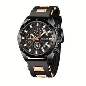 Leisure Business Men's New Quartz Watch, Fashionable Zinc Alloy Case, Silicone Strap, Analog Pointer Display, The Perfect Man's Watch Jewelry Gif (Color: Black)