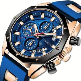 Leisure Business Men's New Quartz Watch, Fashionable Zinc Alloy Case, Silicone Strap, Analog Pointer Display, The Perfect Man's Watch Jewelry Gif (Color: Blue)