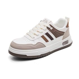 Spring and autumn new trend board shoes low-top casual men's shoes fashion men's fashion shoes (Color: white brown, size: 39)