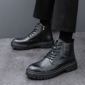 Autumn and winter men's new platform increase Martin boots fashion trend retro comfortable all-matching men's ankle boots (Color: Black, size: 39)