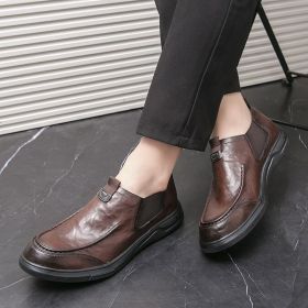 New men's formal business casual leather shoes slip-on loafers fashion trend men loafers bean shoes (Color: Brown, size: 39)