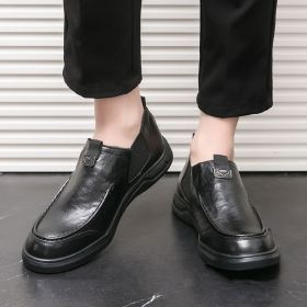 New men's formal business casual leather shoes slip-on loafers fashion trend men loafers bean shoes (Color: Black, size: 42)