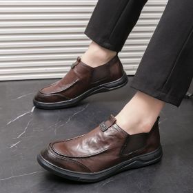 New men's formal business casual leather shoes slip-on loafers fashion trend men loafers bean shoes (Color: Brown, size: 42)