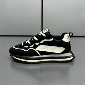 High appearance level fashion elastic shock absorbency dirt resistant men's daddy shoes color contrast fashion men's casual shoes (Color: Black, size: 42)