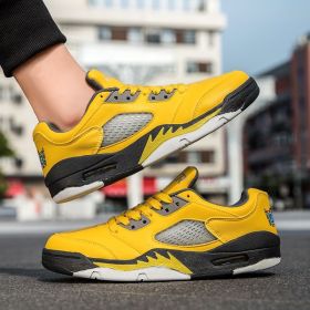 Summer explosion men's luminous AIR retro low-top fashion trend basketball shoes casual sports shoes (Color: Yellow, size: 37)