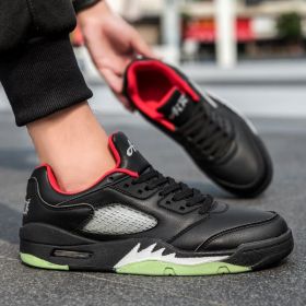 Summer explosion men's luminous AIR retro low-top fashion trend basketball shoes casual sports shoes (Color: Black, size: 43)