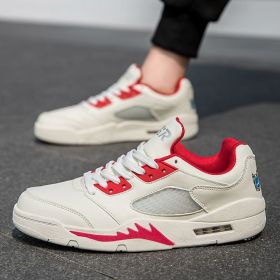 Summer explosion men's luminous AIR retro low-top fashion trend basketball shoes casual sports shoes (Color: Beige, size: 42)