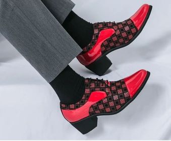New men's large size increase business formal pointed leather shoes casual loafers (Color: Red, size: 45)