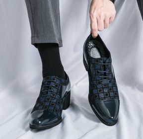 New men's large size increase business formal pointed leather shoes casual loafers (Color: Blue, size: 44)
