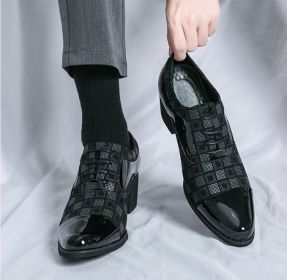 New men's large size increase business formal pointed leather shoes casual loafers (Color: Black, size: 38)