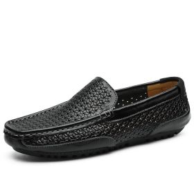 Spring and summer large-size hollowed-out bean shoes men's casual shoes a slip-on loafers fashion loafers (Color: Black, size: 39)