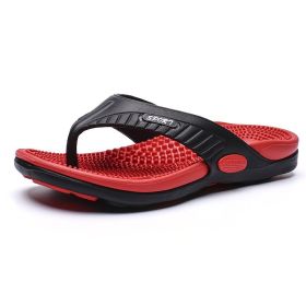 Men's new massage flip-flops large size summer breathable beach shoes sandals men's human slippers (Color: Red, size: 42)
