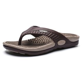 Men's new massage flip-flops large size summer breathable beach shoes sandals men's human slippers (Color: Khaki, size: 44)