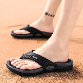 Men's new massage flip-flops large size summer breathable beach shoes sandals men's human slippers (Color: Black, size: 45)