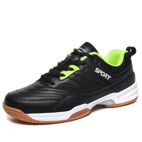 New comfortable breathable tennis shoes beef tendon sole anti-slip cushioned leisure badminton shoes comprehensive training men's shoes table ten (Color: Black green, size: 43)