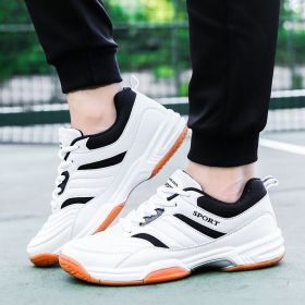 New comfortable breathable tennis shoes beef tendon sole anti-slip cushioned leisure badminton shoes comprehensive training men's shoes table ten (Color: Black white, size: 47)