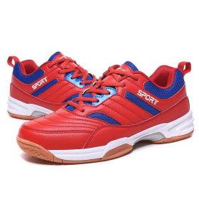 New comfortable breathable tennis shoes beef tendon sole anti-slip cushioned leisure badminton shoes comprehensive training men's shoes table ten (Color: Red blue, size: 38)