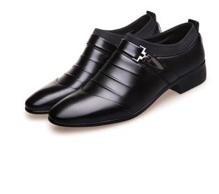 New men's formal single shoes pointed toe set formal leather shoes Korean version comfortable low-help men's casual shoes loafers (Color: Black, size: 46)