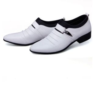 New men's formal single shoes pointed toe set formal leather shoes Korean version comfortable low-help men's casual shoes loafers (Color: White, size: 47)