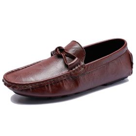 Men's new large size bean shoes slip-on loafers Fashion trend men's loafers casual shoes (Color: Brown, size: 41)