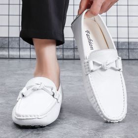 Men's new large size bean shoes slip-on loafers Fashion trend men's loafers casual shoes (Color: White, size: 44)