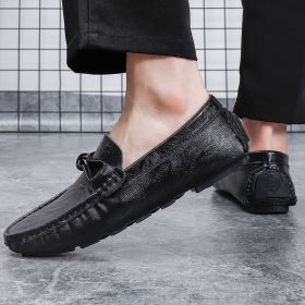 Men's new large size bean shoes slip-on loafers Fashion trend men's loafers casual shoes (Color: Black, size: 43)