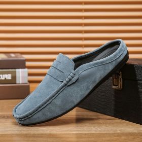 Men's new fashion trend casual shoes bean shoes men's shoes a lazy slip-on driving shoes (Color: Blue, size: 44)