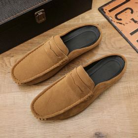 Men's new fashion trend casual shoes bean shoes men's shoes a lazy slip-on driving shoes (Color: Khaki, size: 43)