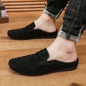 Men's new fashion trend casual shoes bean shoes men's shoes a lazy slip-on driving shoes (Color: Black, size: 39)