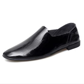 Bright men's beanie shoes Soft leather loafers slip-on casual shoes Fashion comfortable men's shoes (Color: Black, size: 43)