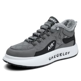 Autumn and winter men's new trend fashion plush casual shoes comfortable warm men's sports shoes (Color: Gray, size: 44)