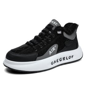 Autumn and winter men's new trend fashion plush casual shoes comfortable warm men's sports shoes (Color: Black, size: 39)