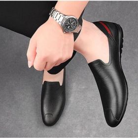 Mens Soft Driving Shoes Genuine Pu Leather Shoes For Men Sneakers Male Adult Handmade Slip On Flat Boat Shoes Man Footwear (Color: Black, size: 40)