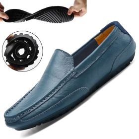 New Leather Men Shoes Luxury Trendy Casual Slip on Formal Loafers Men Moccasins Italian Black Male Driving Shoes Sneakers 2022 (Color: Blue, size: 46)