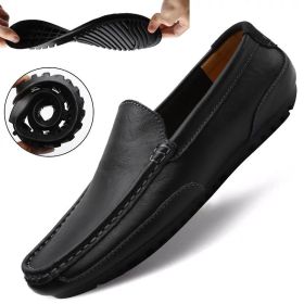 New Leather Men Shoes Luxury Trendy Casual Slip on Formal Loafers Men Moccasins Italian Black Male Driving Shoes Sneakers 2022 (Color: Black, size: 46)